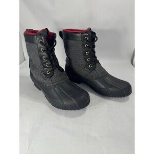 Tommy Hilfiger Women size 9M Duck Boots Black & Gray Leather/Textile Upper